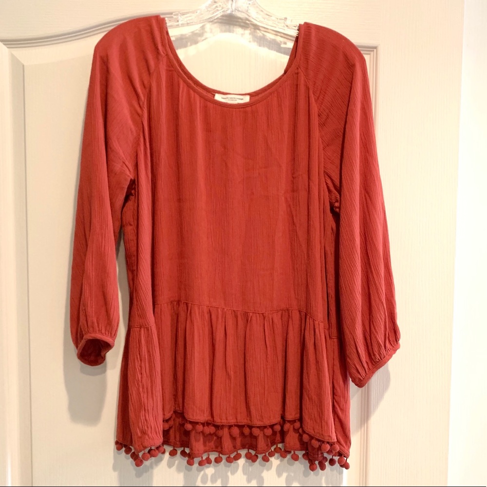 BeachLunchLounge Orange Pompom Peplum Boho To